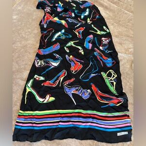 Carlisle Black Silk Scarf with Multicolor Shoe Design